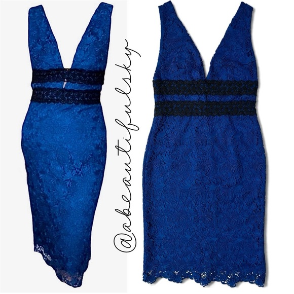 Diane von Furstenberg Viera Embroidered Lace Dress Cobalt Blue 10 pencil slim - Picture 1 of 9